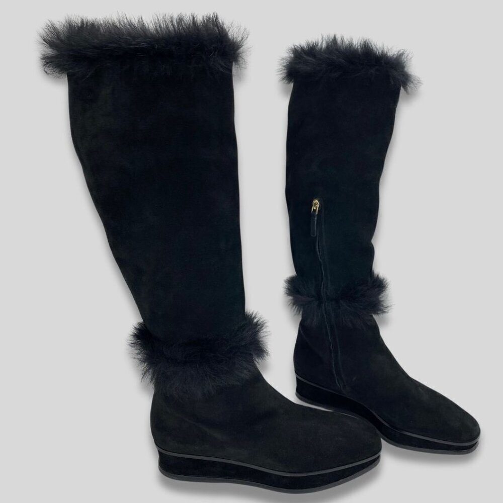 TORY BURCH Marcel Genuine Shearling Wedge Knee High Boot Size 10